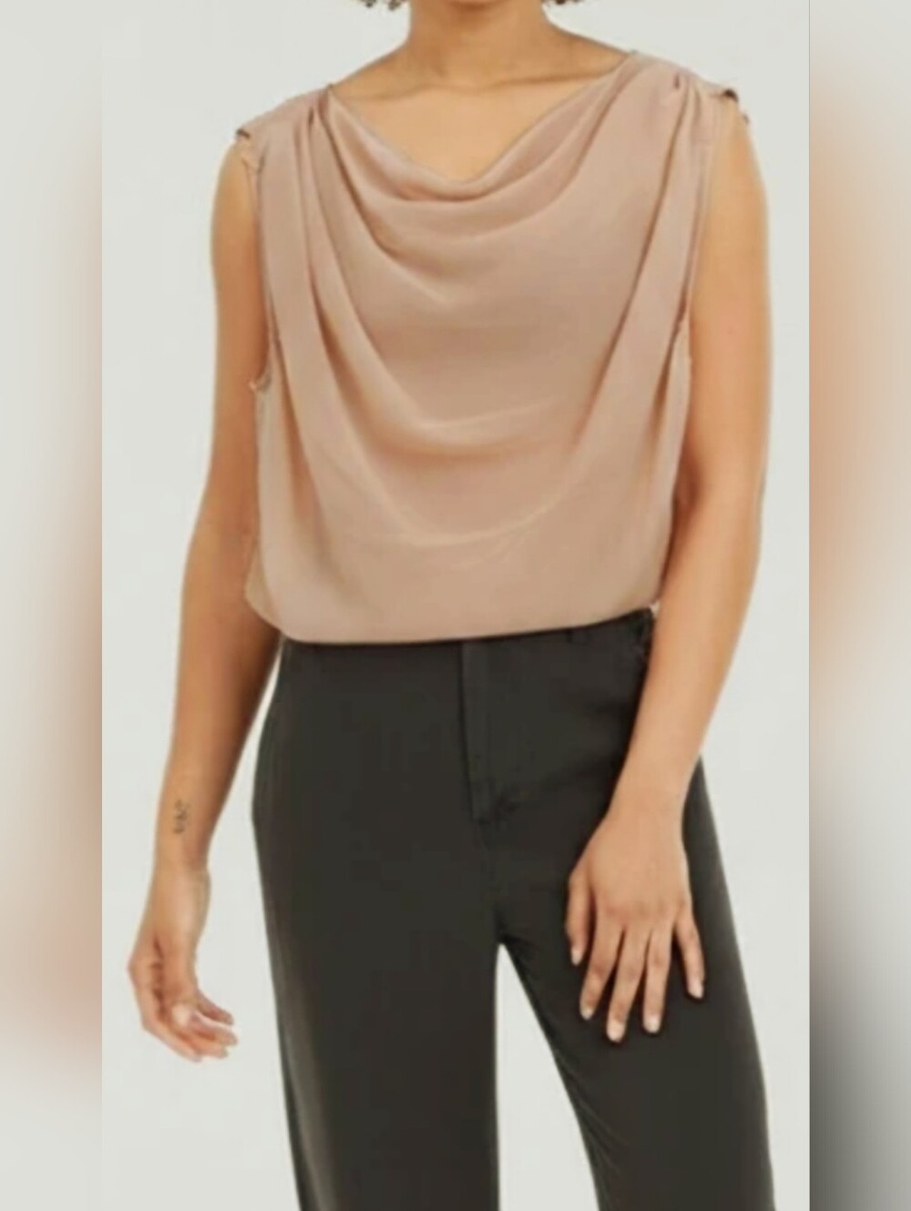 H Trend Sleeveless Drape Neck Shell Top in Dusty Rose